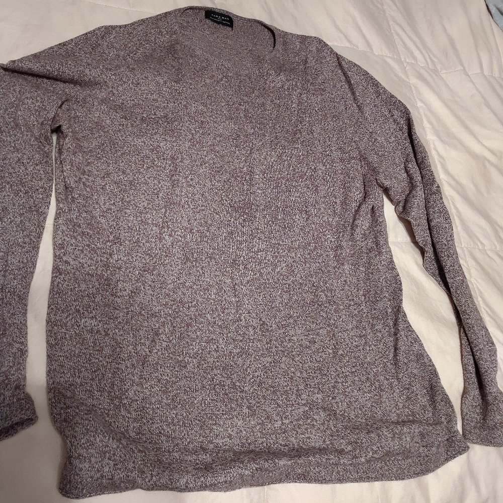 Men's Sweater ZARA MAN Crew Neck Pullover Brown Long Sleeve Soft Sweater